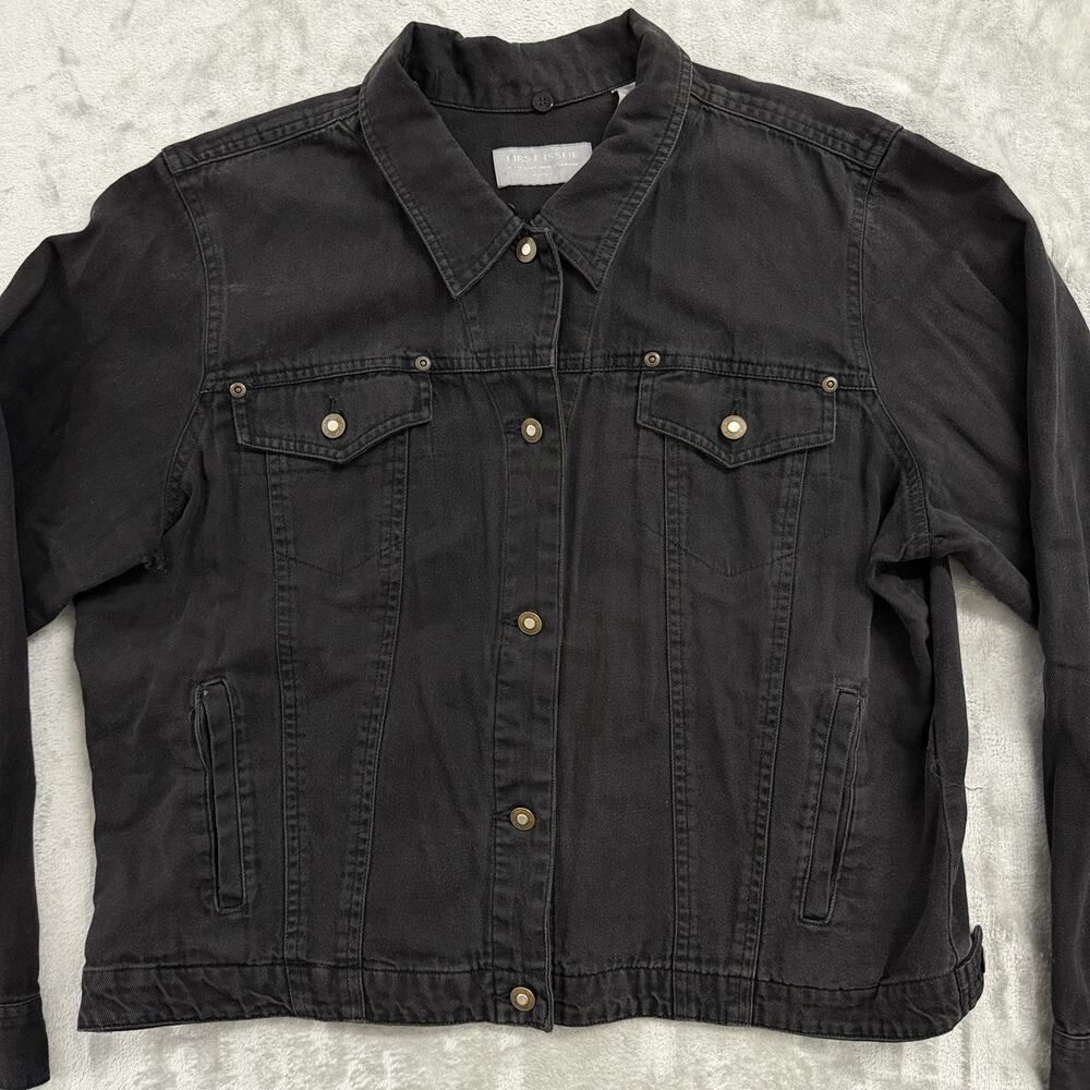 Vintage First Issue Sport Liz Claiborne Black Denim Jacket Women's XL Distressed